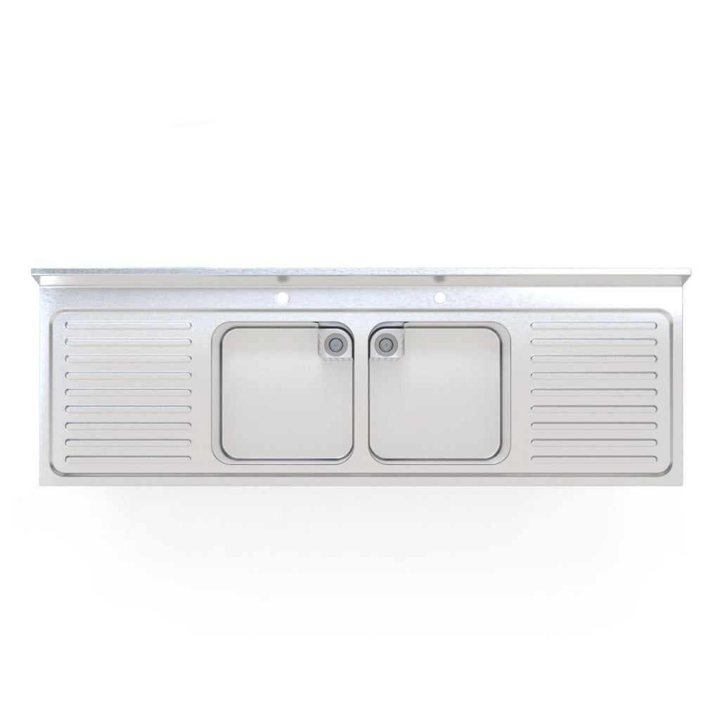 1.8m Commercial Stainless Steel Double Bowl Double Drainer Sink (600mm Deep)