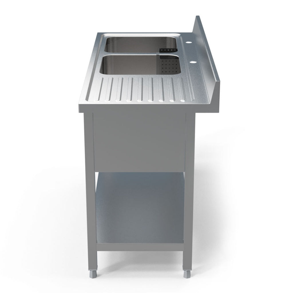1.4M COMMERCIAL STAINLESS STEEL RHD DOUBLE BOWL SINK - 600 Series