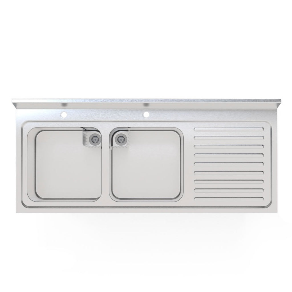 1.4M COMMERCIAL STAINLESS STEEL RHD DOUBLE BOWL SINK - 600 Series