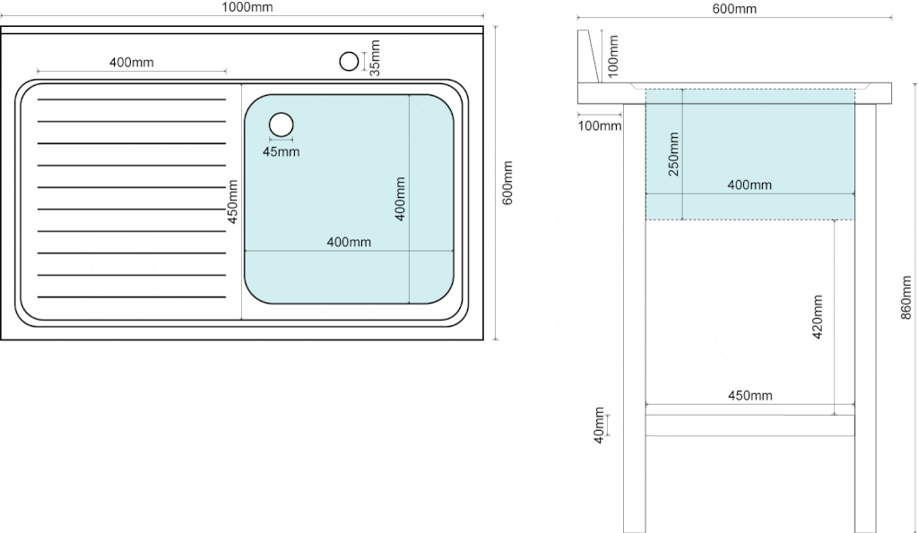 1M COMMERCIAL STAINLESS STEEL LHD SINGLE BOWL SINK - 600MM DEEP