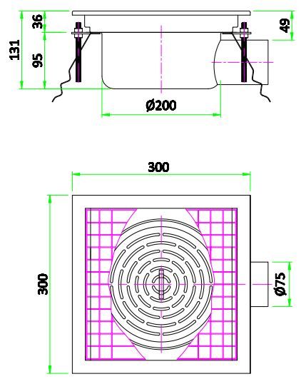 Combisteel Kitchen Drainage Floor Gully 200 x 200mm Fixed Horizontal - 7075.0120