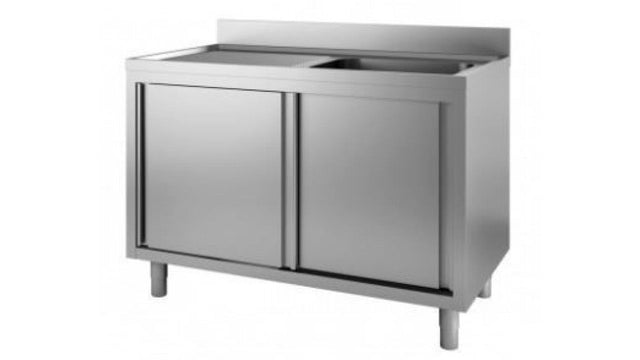 Combisteel 700 Stainless Steel Single Right Bowl Sink With Sliding Doors 1200mm Wide - 7408.0084