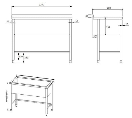 Combisteel Extra Wide Single Pot Wash Catering Sink 1200mm - 7808.0550