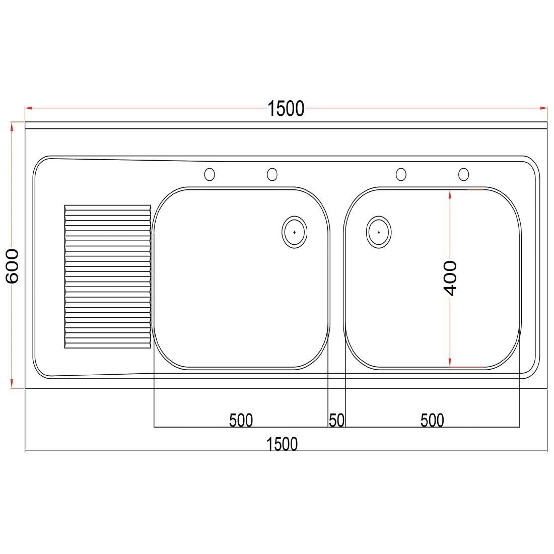 Holmes Self Assembly Stainless Steel Sink Left Hand Drainer 1500mm - DR371
