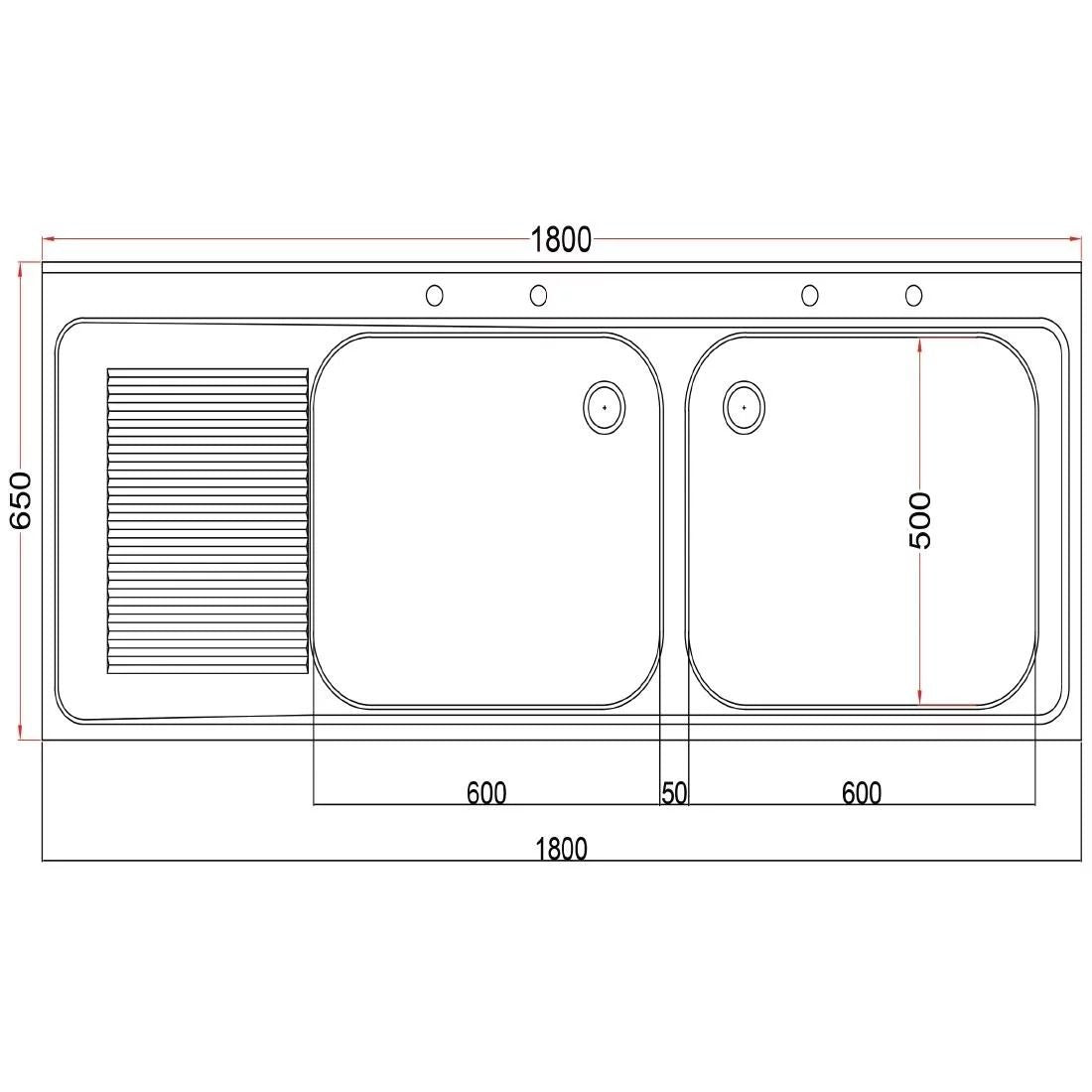 Holmes Self Assembly Stainless Steel Sink Left Hand Drainer 1800mm - DR373