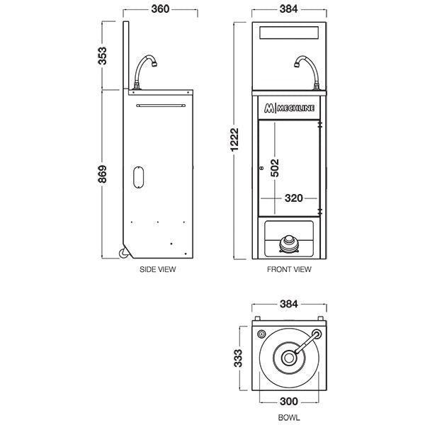 Mechline BaSix Stainless Steel Mobile Unheated Hand Wash Station - BSX-MHB-X