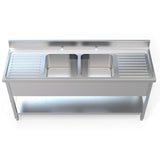 1.8m Commercial Stainless Steel Double Bowl Double Drainer Sink (600mm Deep)