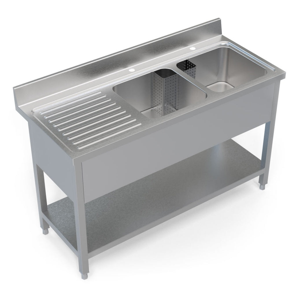 1.4M COMMERCIAL STAINLESS STEEL LHD DOUBLE BOWL SINK - 600 Series