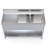 1.4M COMMERCIAL STAINLESS STEEL LHD DOUBLE BOWL SINK - 600 Series