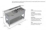 1.4M COMMERCIAL STAINLESS STEEL LHD DOUBLE BOWL SINK - 600 Series