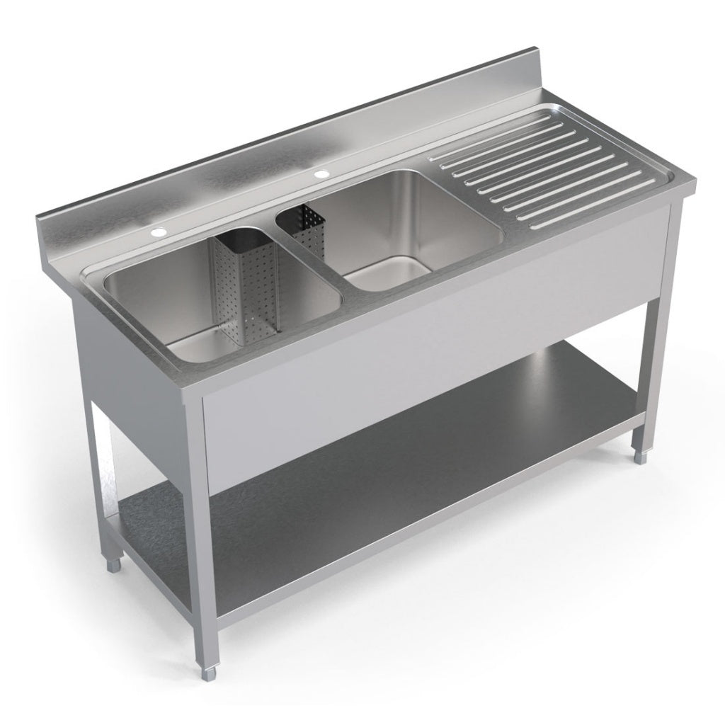 1.4M COMMERCIAL STAINLESS STEEL RHD DOUBLE BOWL SINK - 600 Series