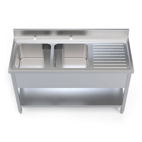 1.4M COMMERCIAL STAINLESS STEEL RHD DOUBLE BOWL SINK - 600 Series
