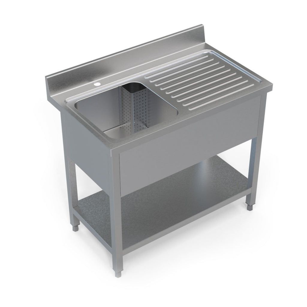 1M COMMERCIAL STAINLESS STEEL RHD SINGLE BOWL SINK - 600MM DEEP