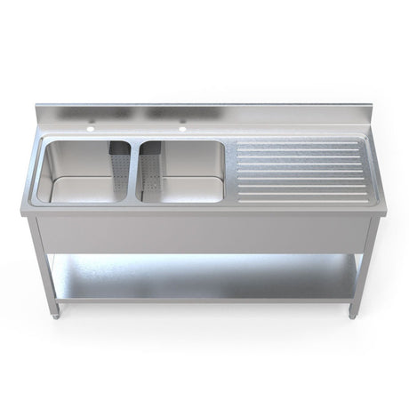 1.6M COMMERCIAL STAINLESS STEEL RHD DOUBLE BOWL SINK - 600MM DEEP