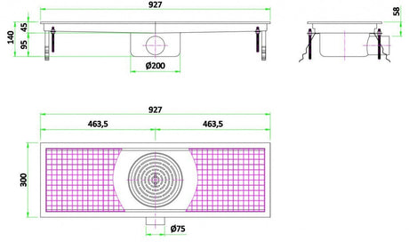 Combisteel Kitchen Drainage Floor Gully 927 x 300mm Fixed Horizontal - 7075.0105