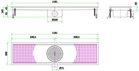 Combisteel Kitchen Drainage Floor Gully 1181 x 300mm Fixed Horizontal - 7075.0110