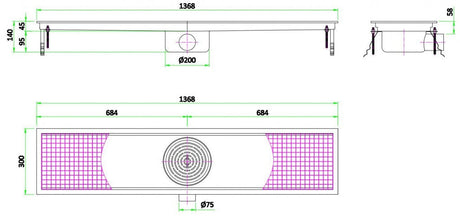 Combisteel Kitchen Drainage Floor Gully 1368 x 300mm Fixed Horizontal - 7075.0115