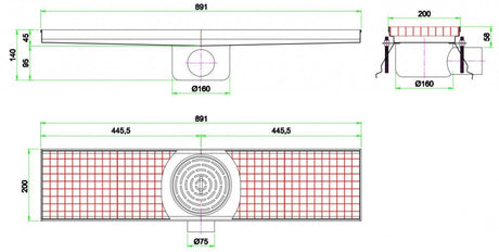 Combisteel Kitchen Drainage Floor Gully 891 x 200mm Fixed Horizontal - 7075.0125