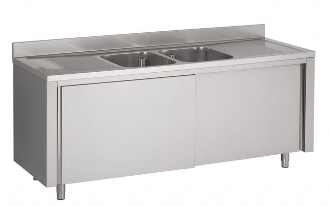 Combisteel 700 Stainless Steel Double Bowl Sink With Sliding Doors 2000mm Wide - 7408.0080