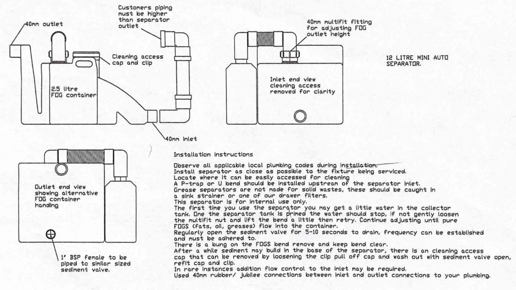 Grease Guzzle HDPE 12 Litre Mini Automatic Grease Trap - P-P12AUTO
