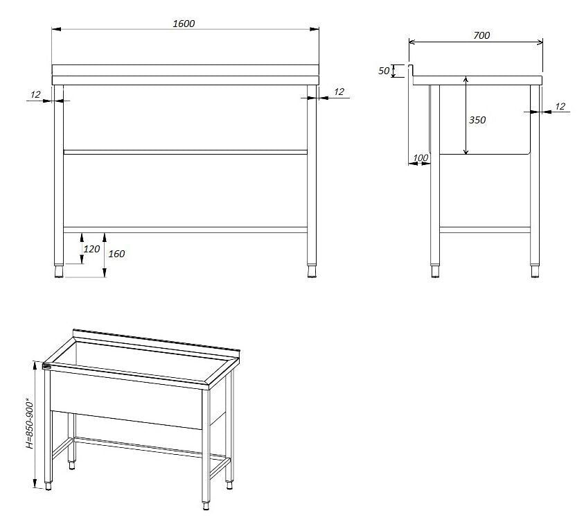 Combisteel Extra Wide Single Pot Wash Catering Sink 1600mm - 7808.0552