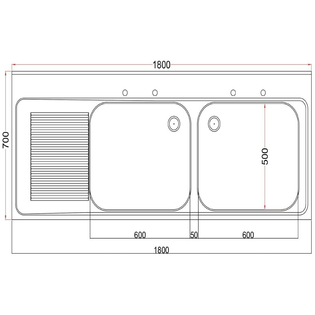 Holmes Self Assembly Stainless Steel Sink Left Hand Drainer 1800mm - DR375