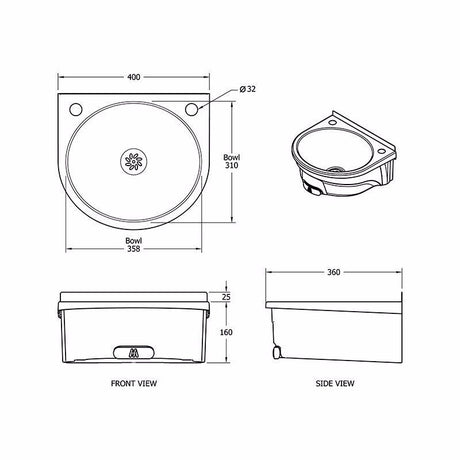 Mechline BasiX BSX-400-TX-BL Hand Wash Station With A Pair Of AquaTechnix Lever Taps