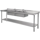 Vogue Stainless Steel Sink Double Bowl and Double Drainer 2400mm - U910