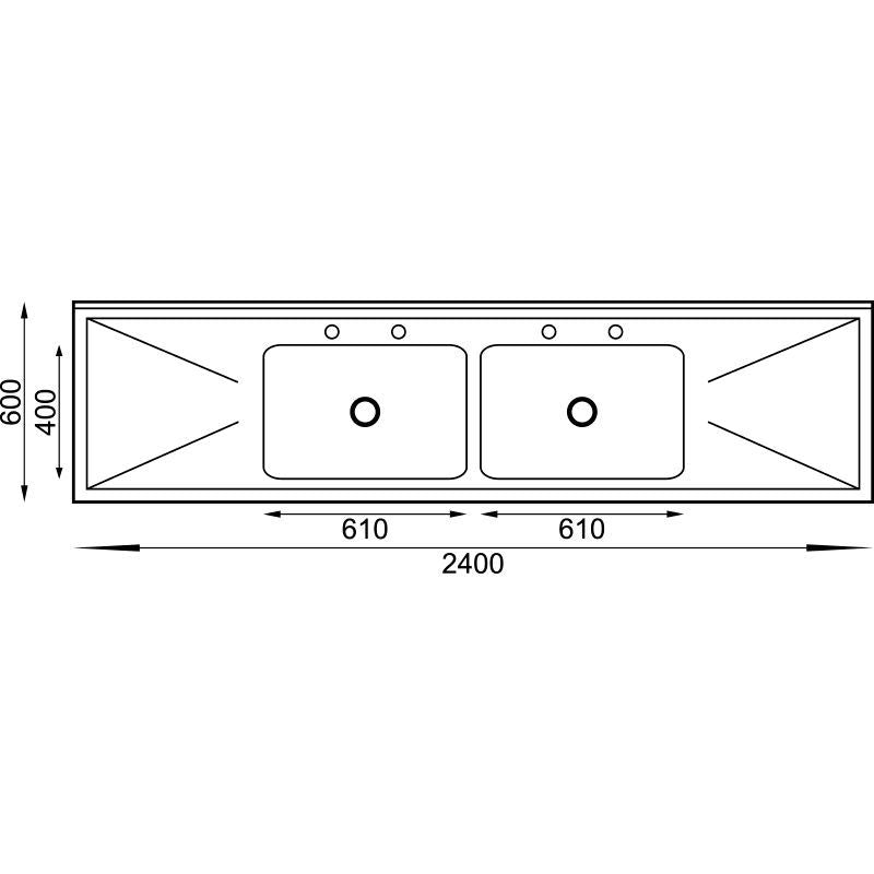 Vogue Stainless Steel Sink Double Bowl and Double Drainer 2400mm - U910