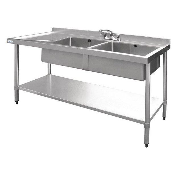 Vogue Stainless Steel Sink Double Bowl Left Hand Drainer 1500mm - U906