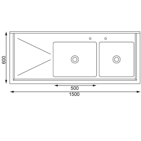 Vogue Stainless Steel Sink Double Bowl Left Hand Drainer 1500mm - U906