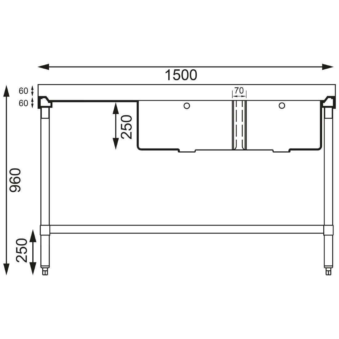 Vogue Stainless Steel Sink Double Bowl Left Hand Drainer 1500mm - U906